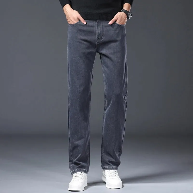 Classic Straight Men's Stretch Jeans Lyocell Cotton Comfortable Soft Casual Denim Pants Spring Business Work Gray Trousers — image 4