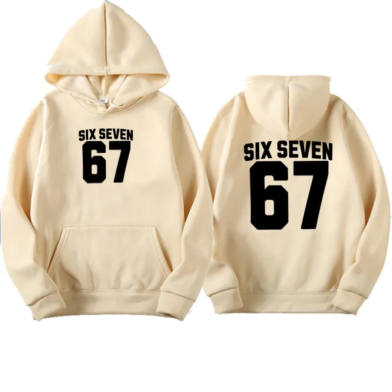 Men's Hoodie Six Seven 67 Number Letter Double Sided Print Pullover Sweatshirt Long Sleeve Loose Casual Hooded Tops Streetwear