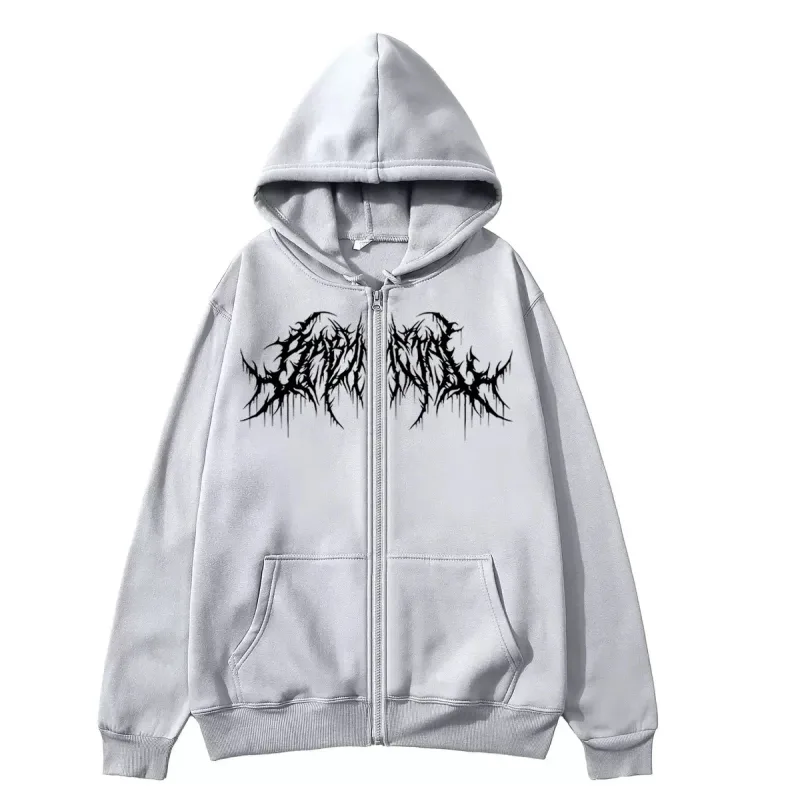 Y2K moletom com capuz com zíper masculino moderno estampado estilo hip hop gótico 2026 outono/inverno quente moletom de manga comprida — image 3