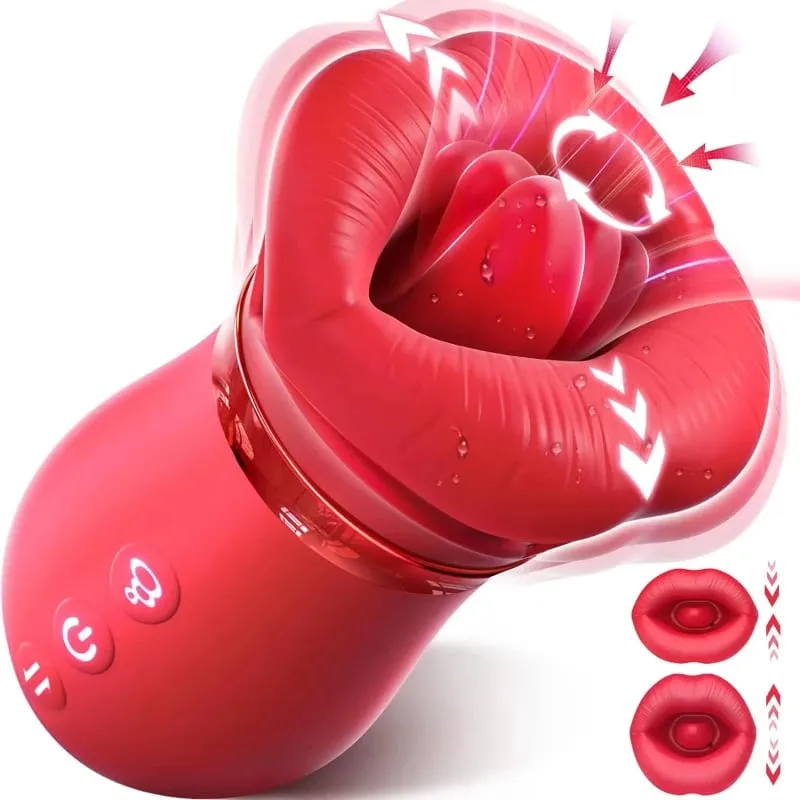 Rose Mouth-Shaped Licker Vibrator Clitoral Nipple Auto Tongue Licking Sucker Stimulator G Spot Clit Masturbate Sex Toy for Women