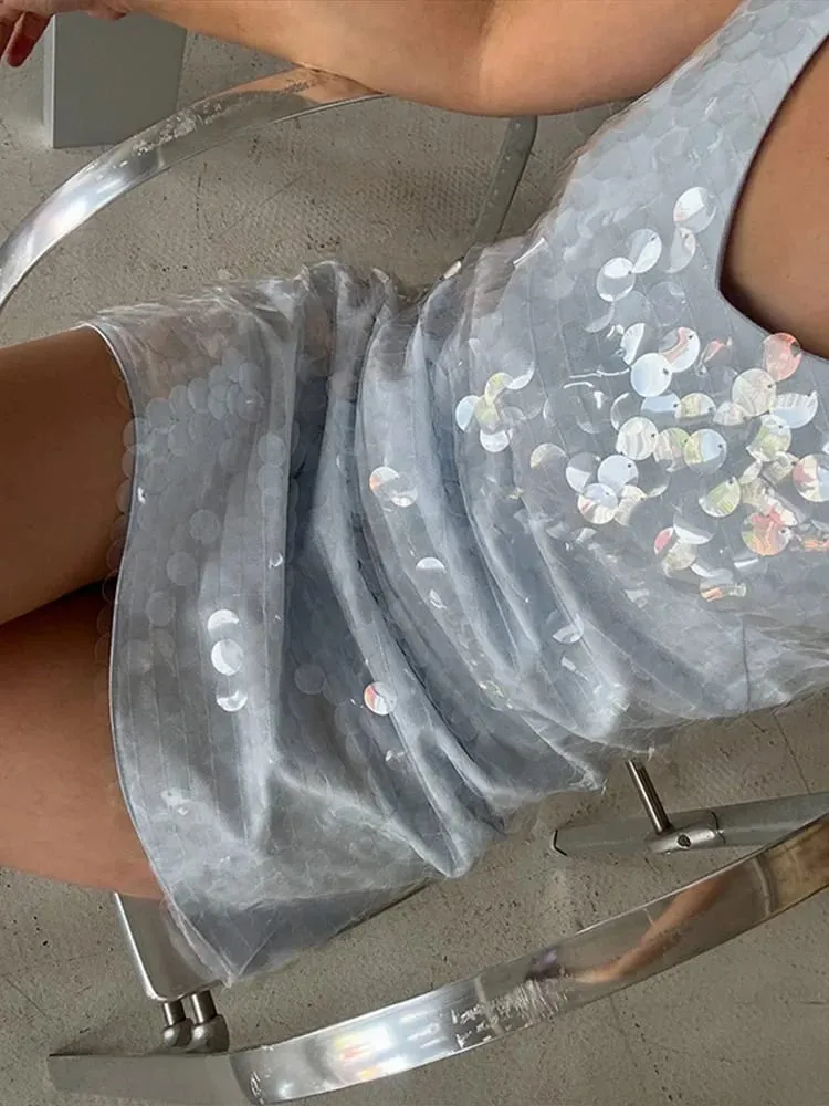 Sexy Sequined Women's Dress Sleeveless V-Neck Sling Loose Lady Mini Dresses 2026 Summer Autumn Chic Female Vacation Robe — image 4