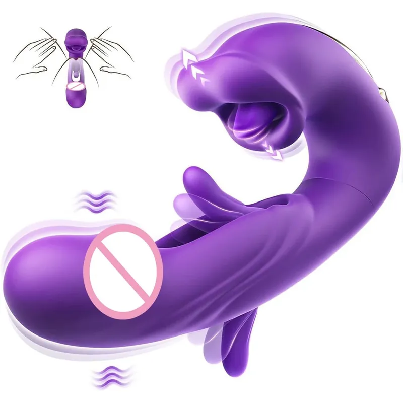 3 i 1 Dildo Vibrator för kvinnor Tungan slickar Knacka Klaffa G-punktsstimulering Sexleksaker för kvinnor Kvinnlig onanist Vuxen — image 8