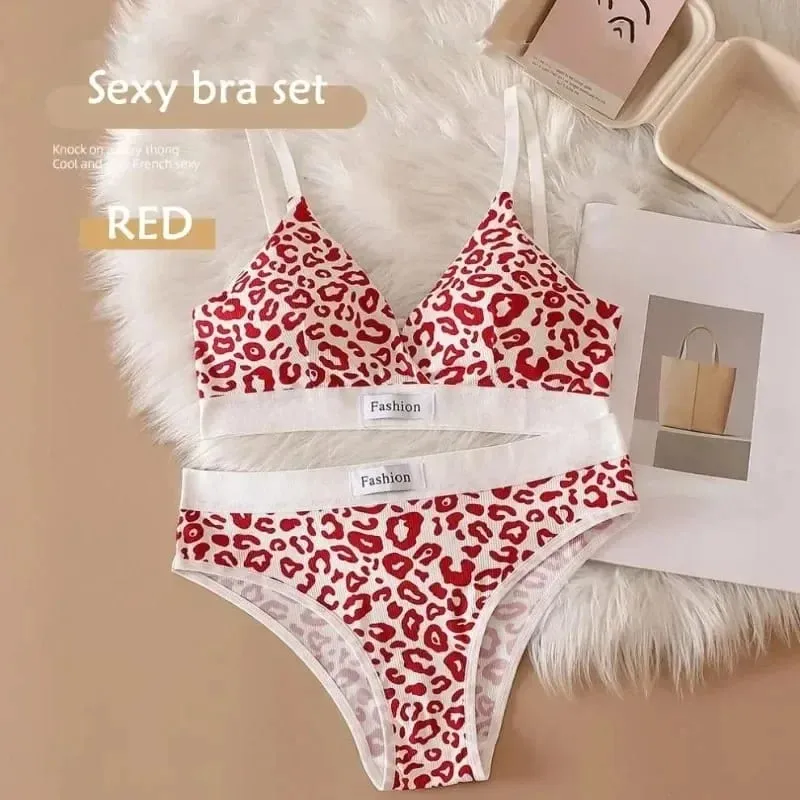 Women Seamless Bra Set Sexy Lingerie Low Waist Panties Leopard Bralette Set Vneck Sport Brassiere Female Cotton Underwear — image 12
