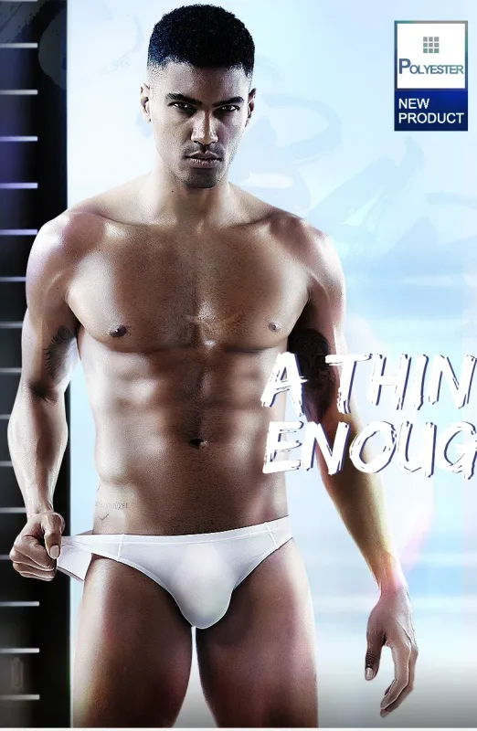 2PCS Men's Underpants Ice Silk Breathable Sexy Thin U Convex Transparent One Piece Low Waist Triangle Shorts Head — image 2