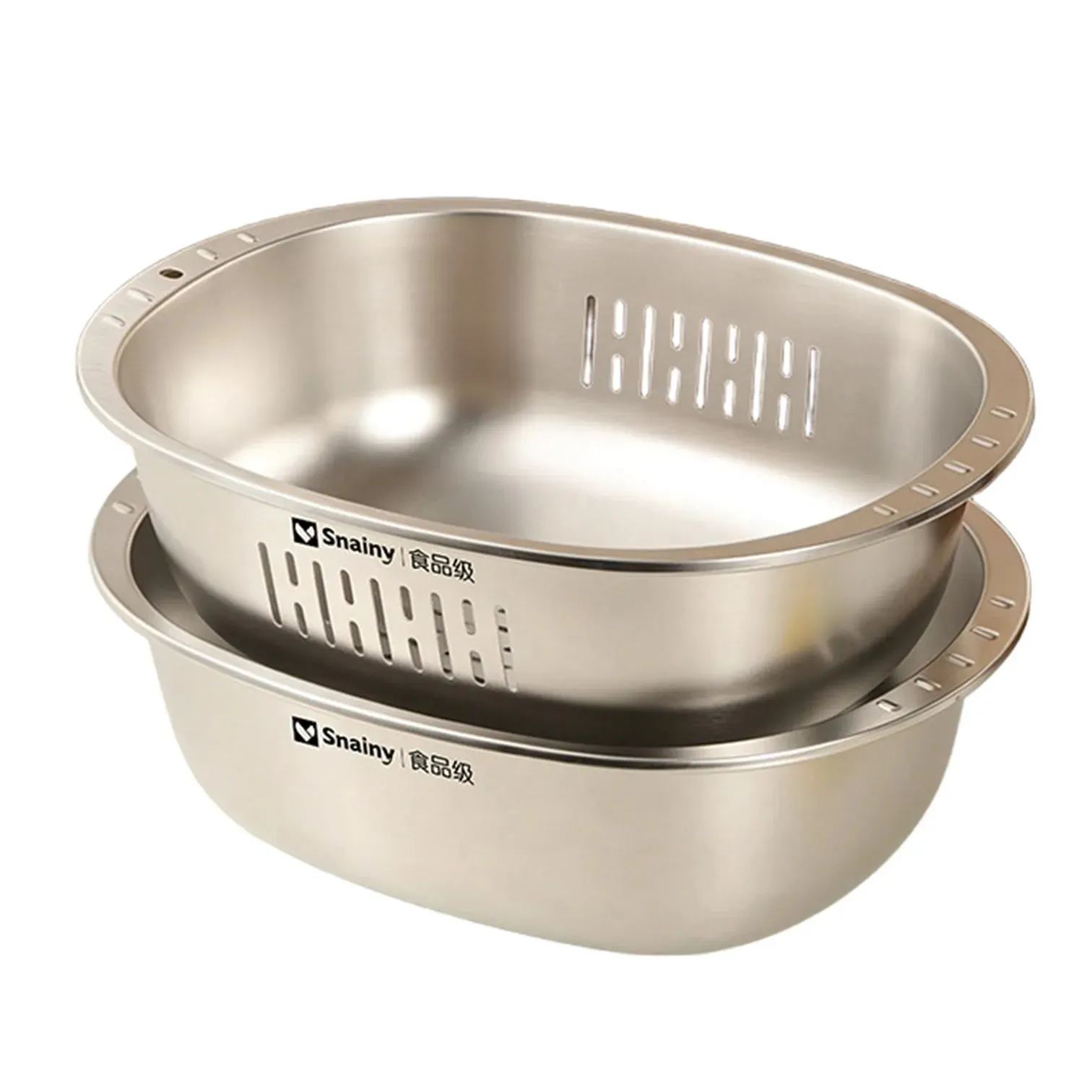 Ultrasonic Polishing Stainless Steel 2 in 1 Bowl and Colander Set Kitchen Fruit and Vegetable Efficient Washing Draing Gadgets — image 2