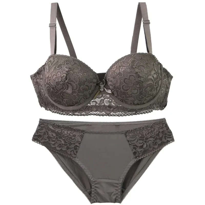 2025 Bagong Floral Knitted Underwire Bra Para sa mga Babae na Adjustable Straps Lace BC Cup Underwear Push Up Minimizer Padded Lingerie — image 3