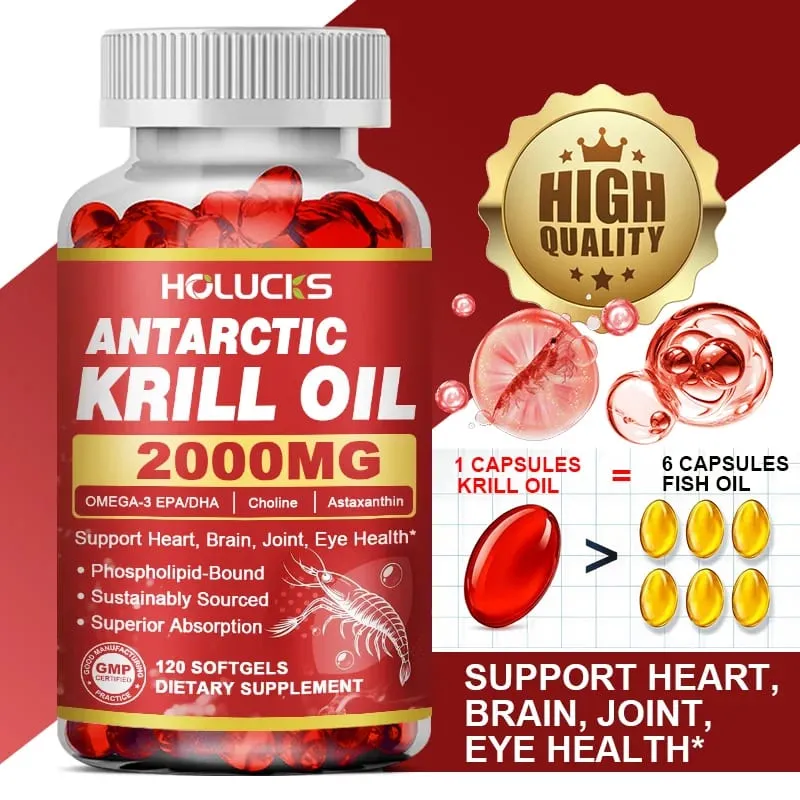 Antarctic Krill Oil Capsules 2000 mg Supplement with Astaxanthin Omega-3 EPA DHA Support Brain Joint Skin Heart Health — image 1