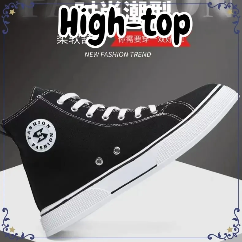 New Black High-top Canvas Mens Shoes Breathable Soft Bottom Non-slip Lace-up Casual Board Sneakers for Daily Streetwear Sneakers — image 5
