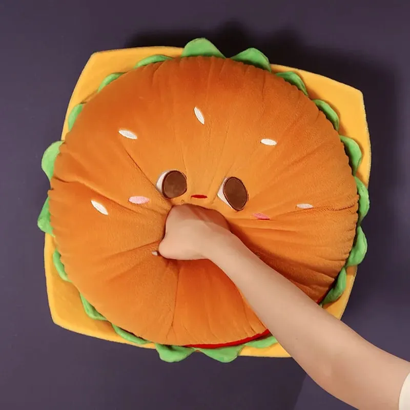 Cute Food Plush Throw Pillow Stuffed Toast Hamburger Cushion Smiling Face Happy Plushie Sofa Home Decor Gift — image 6