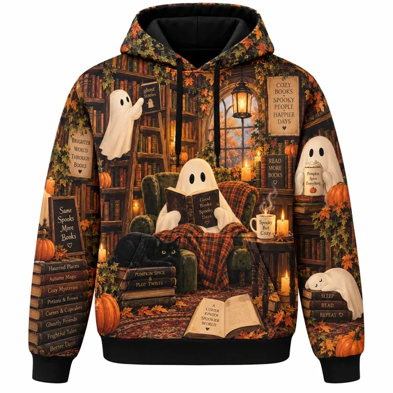 Halloween Hoodie Gothic Fantasy Graphic Sweatshirt Spooky Night Pumpkin Ghost Haunted Castle Magic Forest Vintage Streetwear — image 5