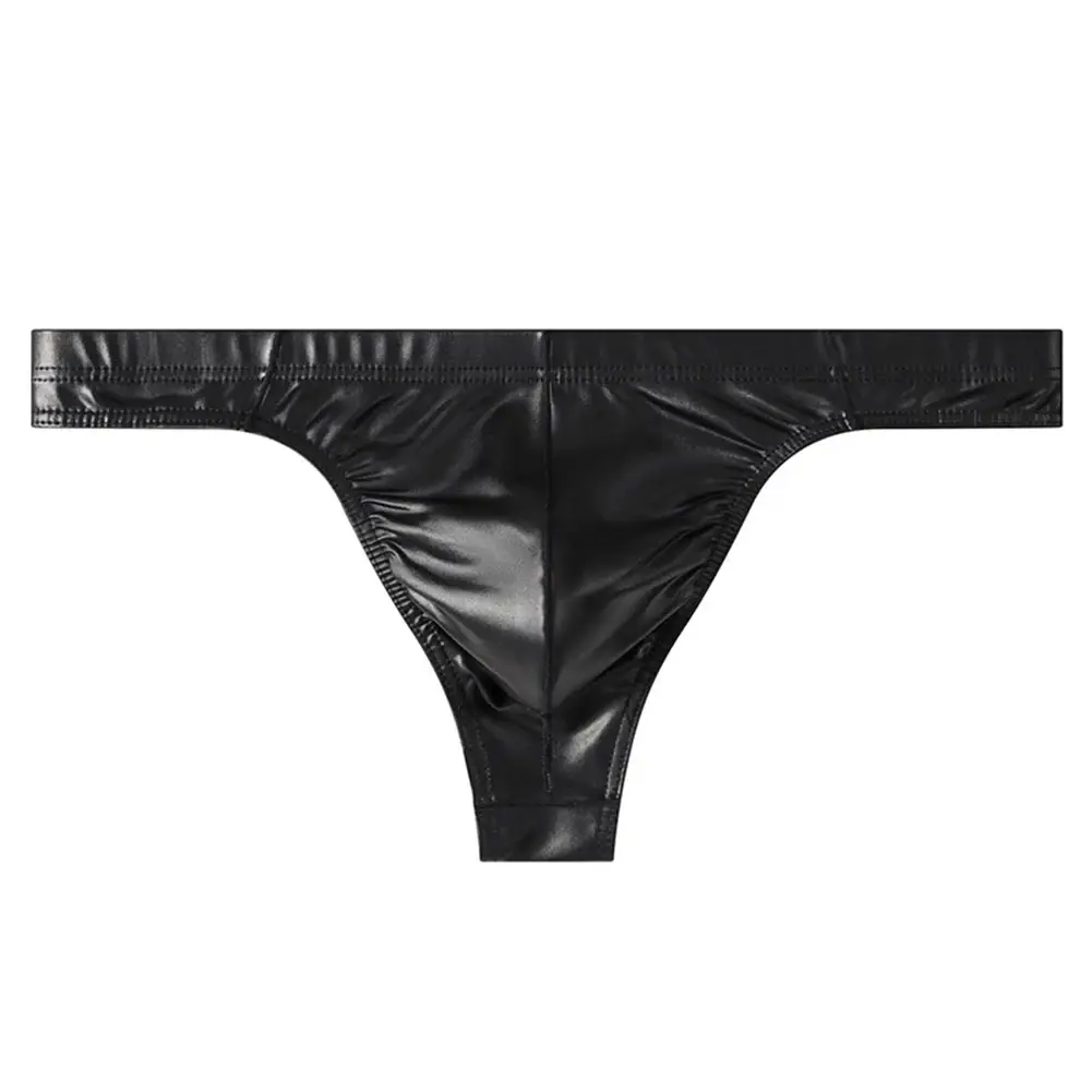 Men G-string Faux Leather Thong Large Pouch 90 Polyester 10 Spandex Low Rise Thong Men Sexy G-string Underwear