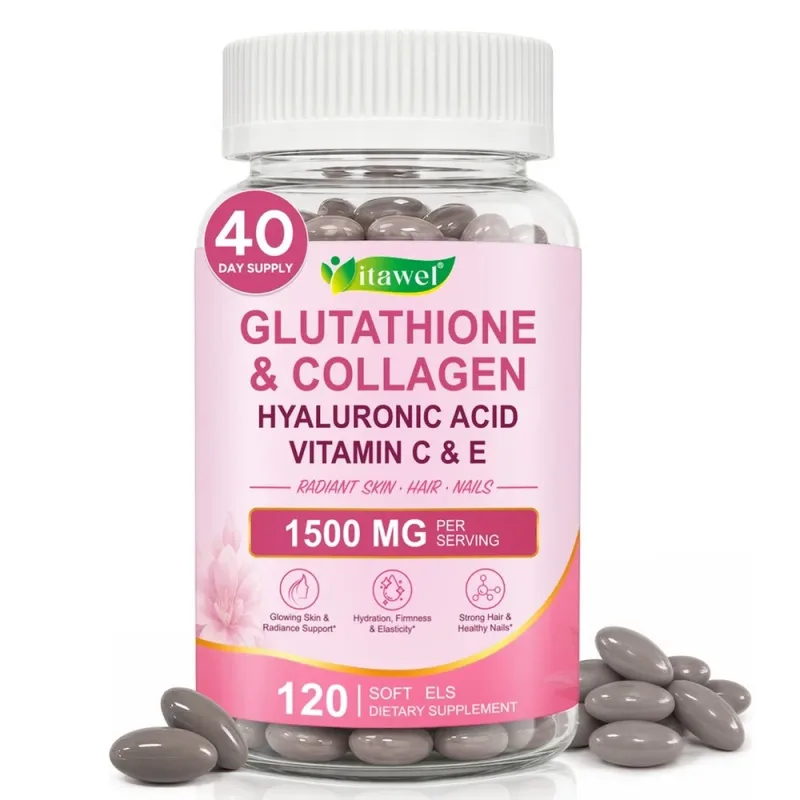Itawel Collagen Glutathione Softgels Hyaluronic Acid Vitamins C E For Skin Hair Nails Radiance & Beauty Support Adult 120 Count