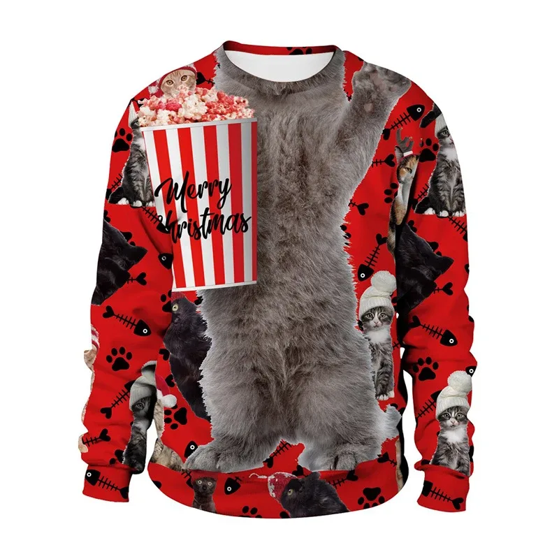 Funny 2026 Ugly Christmas Sweater For Men Women New Xmas Cat Dog Pattern Sweatshirt Festival Party Crew Neck Pullover Hoodies — image 6