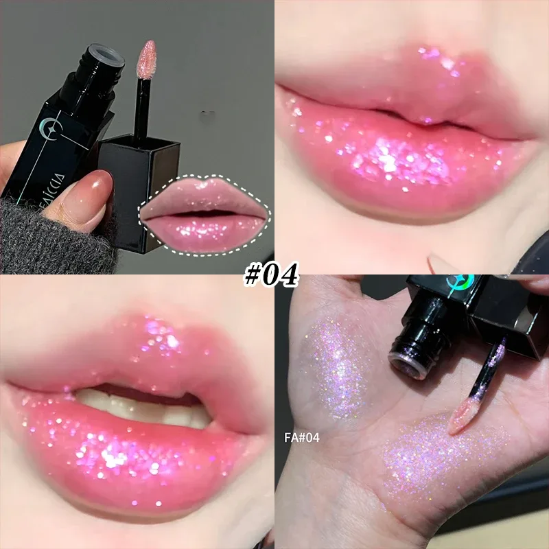 8 Warna Berkilauan Berair Lip Gloss Diamond Pearlescent Metallic Gincu Tahan Lama Melembapkan Tidak Melekit Mekap Parti Halloween