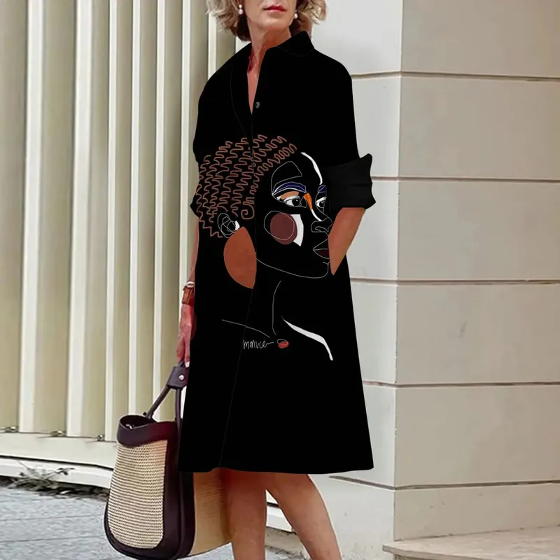 Verão novos vestidos femininos moda personagem arte padrão solto tamanho grande casual temperamento commuter irregular saia longa topos — image 2