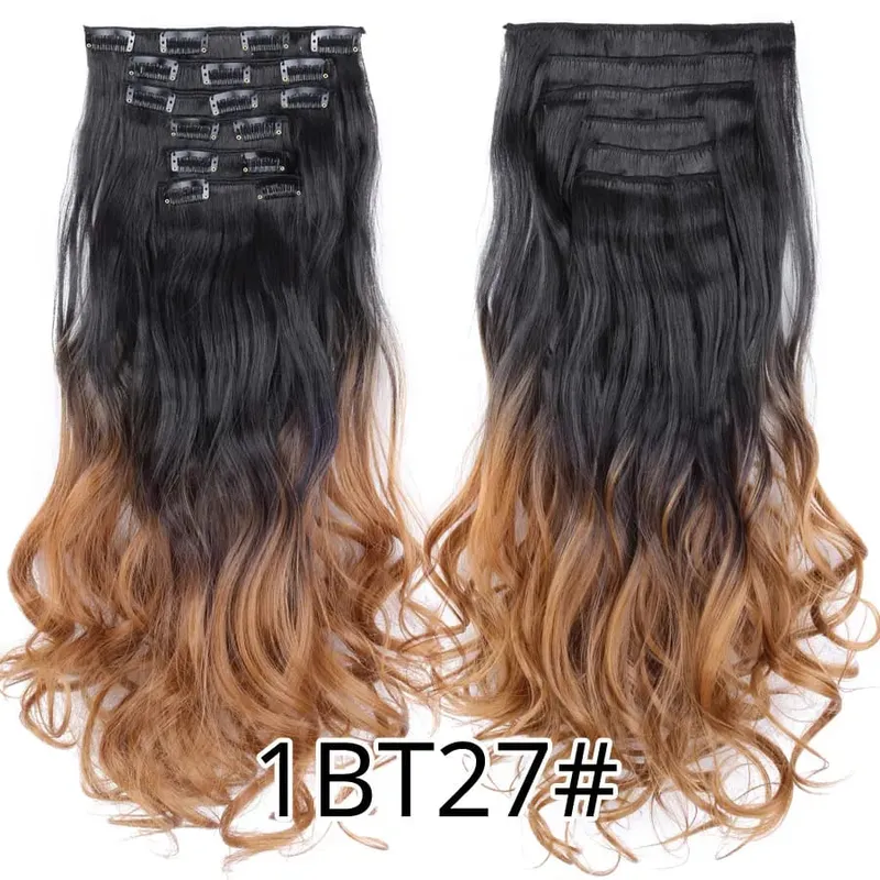 Black Clip In Extensions Straight 22" Long Synthetic Thick Clips On Hair Piece For Women 6Pcs/Set Curly Full Head Weddings Daily — image 35