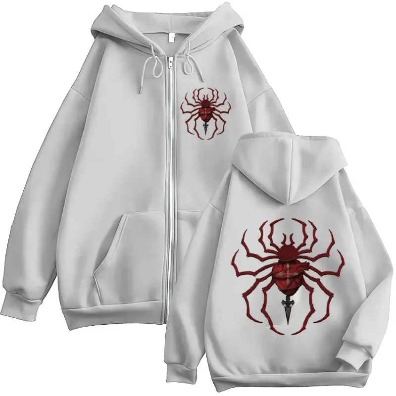 Anime caçador x caçador fantasma trupe aranha logotipo zíper hoodies moletom com capuz masculino manga comprida pullovers jaquetas