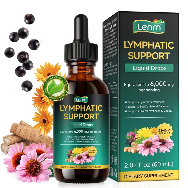 Lenm 60ml sistema linfático limpa suplementos líquidos de suporte imunológico gotas de ervas linfáticas orgânicas naturais para suporte de equilíbrio