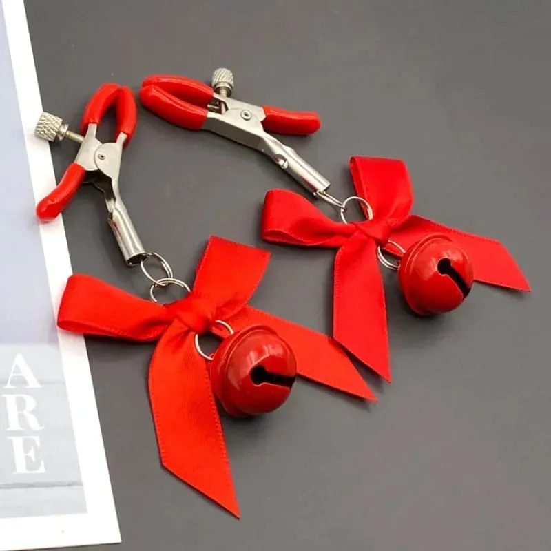 1 Pair Bowknot Small Bell Nipple Clamps Metal Breast Stimulation Exotic Accessories Bondage Hairball Sexy Women's Sex Toys — image 2