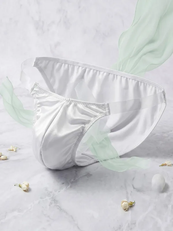 Ice Silk Satin Like Men's Underwear Solid Stretch High Fork Briefs Triangular Panties Bulge Pouch Smooth Breathable Underpant