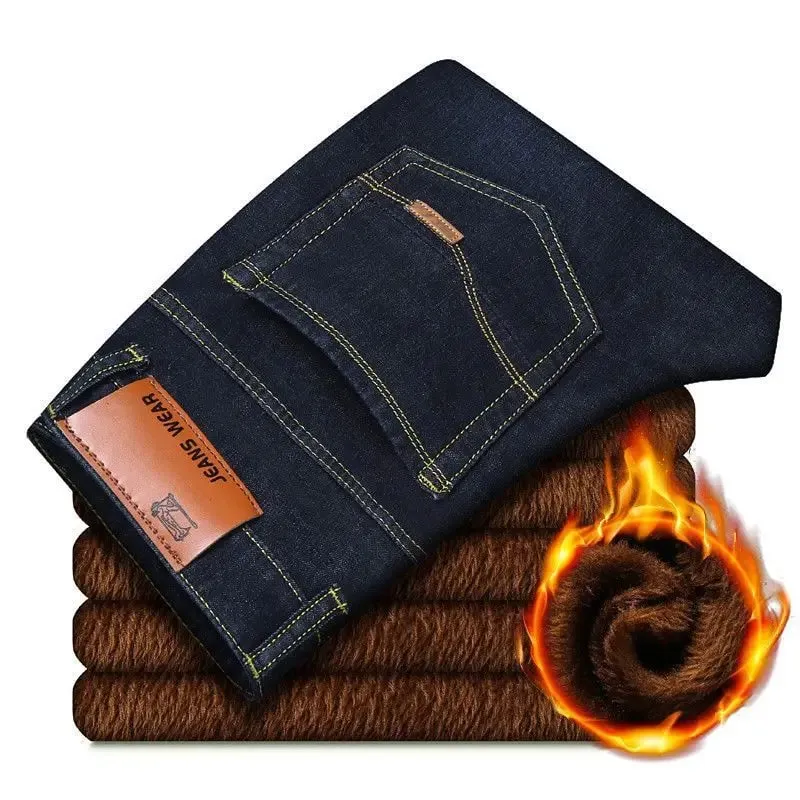 Men Plus Size 10XL Winter Warm Plush Jeans Stretch Loose Straight Baggy Denim Trousers for Comfortable Wear Oversize Streetwear