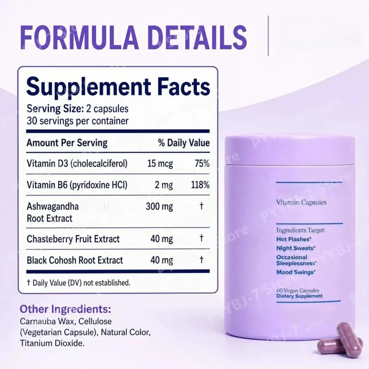 Vitaminas complexas femininas para a menopausa com vitamina D3 B6 ajudam a aliviar suores noturnos, mudanças de humor, suplemento alimentar saudável, 60 peças — image 5