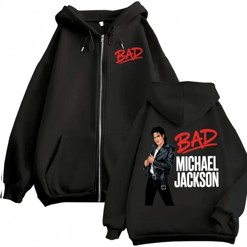 King of Pop Michael Jackson Bad Era Zipper Hoodie Men Women Harajuku Streetwear Jacket Sweatshirt Fleece Casual Zip Up Pullovers — image 27