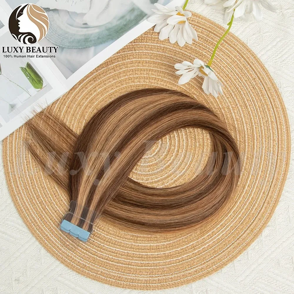 Brown Blonde Mini Tape in Human Hair Extensions Double Side Seamless Natural Straight Black Tape Ins Hair Extensions 10pcs/set