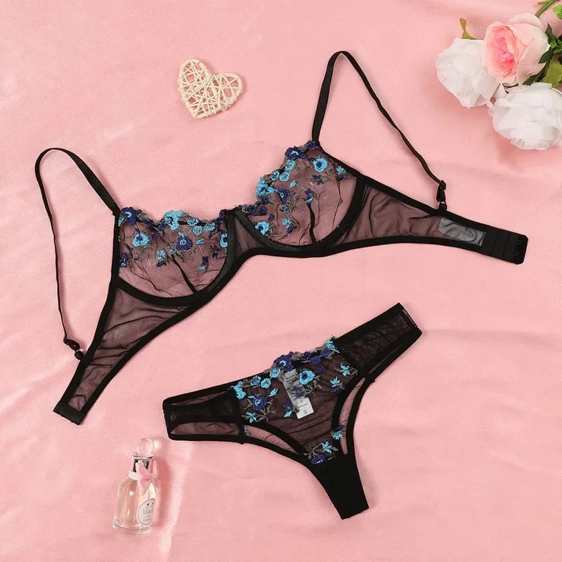 Purple Fancy Lingerie Set Women Embroidered Flower Bra and Panty Underwear Female Outfits — image 11