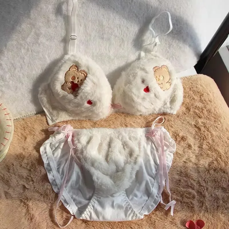 Women Winter Cartoon Plush Comfortable And Adorable Girl Bra Sexy Hot Lingerie Sexy Bras Soft Cute Bear Japanese-style Lingerie — image 8