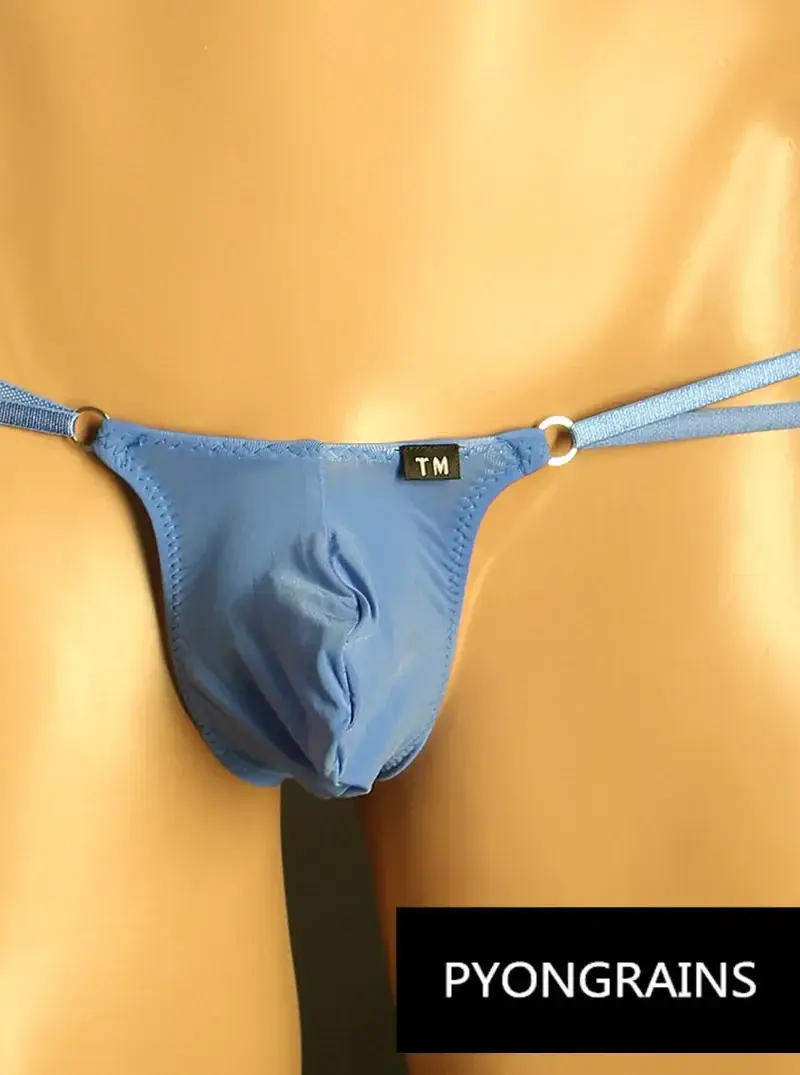 Men Adjustable Metal O-Ring Double Thin Strap Bikini Briefs Low Rise Silky Ice Silk 3D U Convex Pouch Sexy Male Underwear — image 5