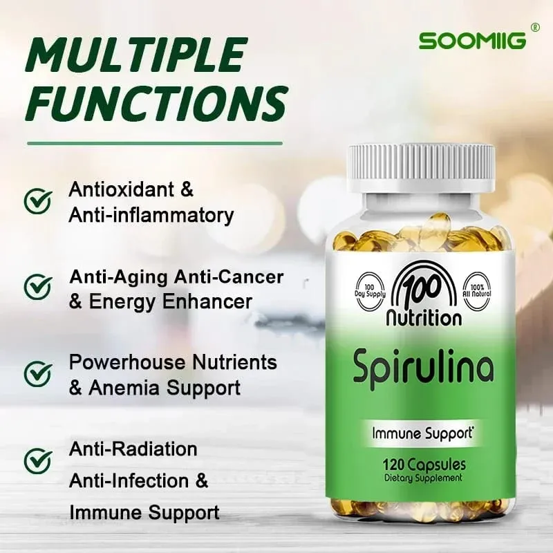 Spirulina Softgels Organic Superfood Algae - Sinusuportahan ang Cardiovascular at Immune System Health Napakahusay na Antioxidant — image 3