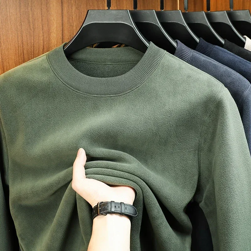 Taglagas at Winter Men's Velvet Hoodie Long Sleeve Round Neck Solid Color Fashion Casual Versatile Top — image 8