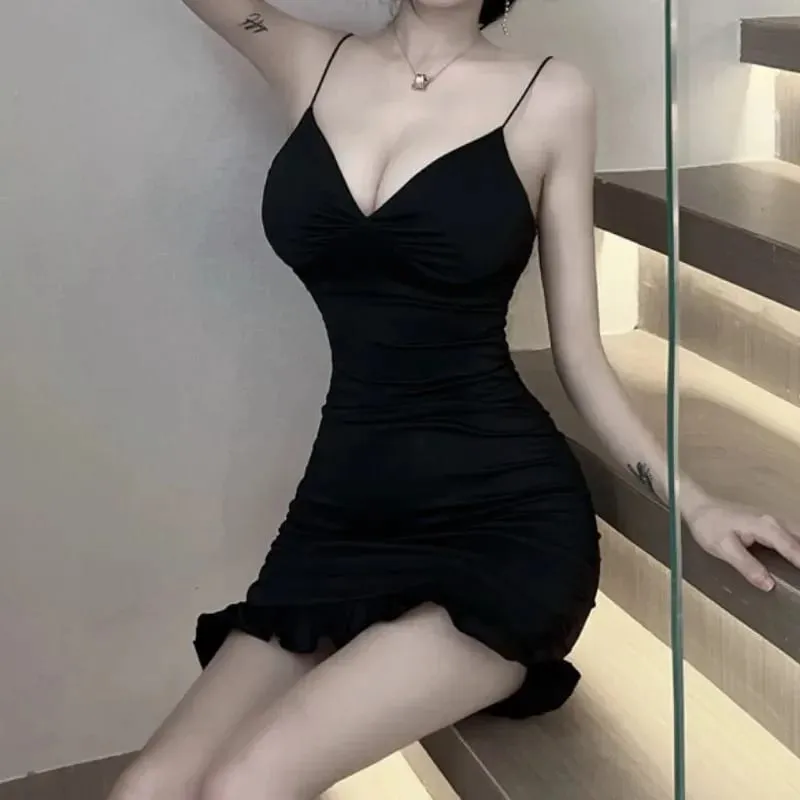 Mini vestido de alças irregulares com babados, moda elegante, roupas noturnas, festa, verão, vestidos bodycon — image 4