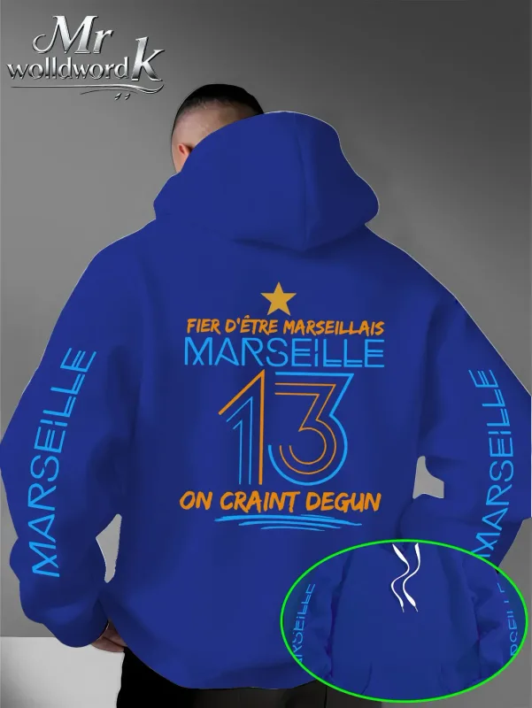 Män Marseille 13 City Graphic Hoodie Multi-Print Sleeve Back Letter Hooded Sweatshirt Höst Vinter Fleece Lös Hoodie — image 7