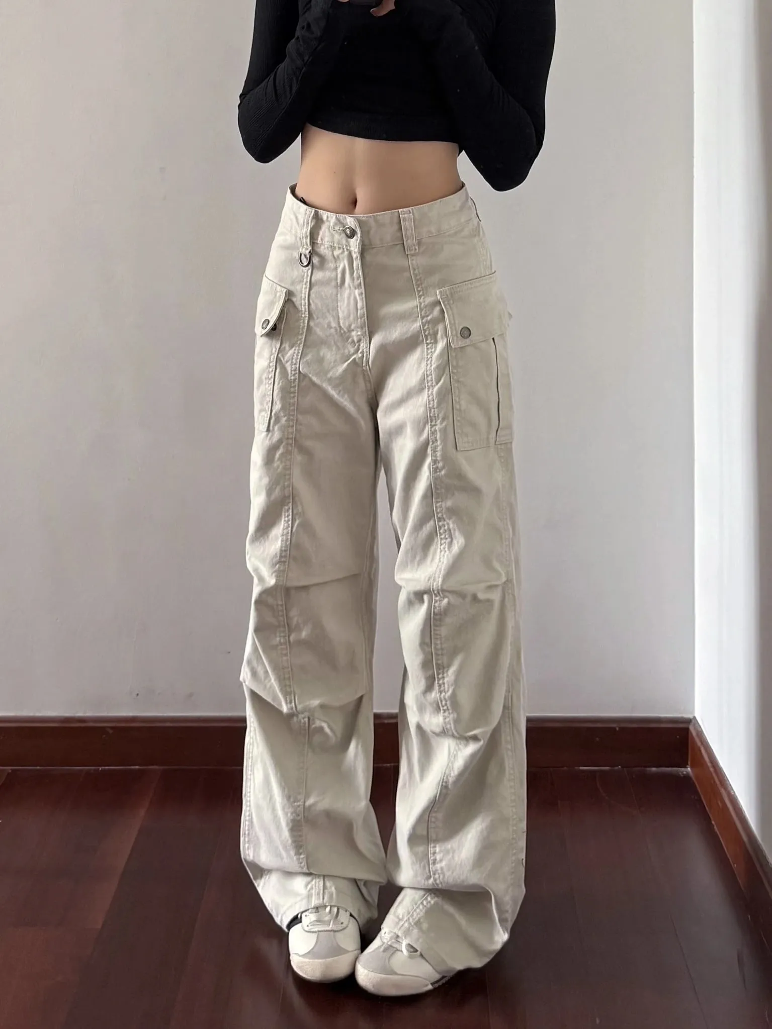 Retro American High Street Work Pants Light Beige Straight Leg Faded Casual Jeans Men Women High Waist Denim Fabric Wear Resi...