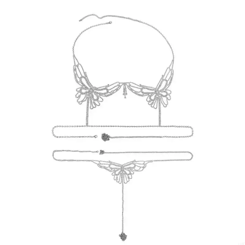 Rhinestones Outfit Body Jewelry Accessory Pangbabaeng Bra Top at Panties Thong Body Chain Set para sa Bakasyon — image 3