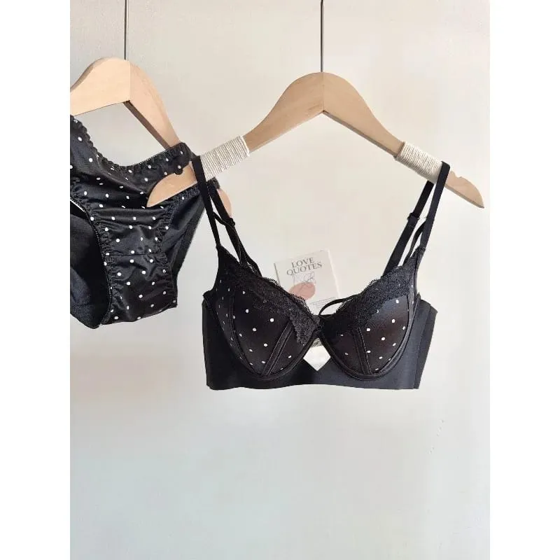 Women Sexy French Lace Push Up Bra Set Polka Dot Small Cup Shaping Sweet Lingerie Breathable Underwear Daily Dating Nightwear — image 2