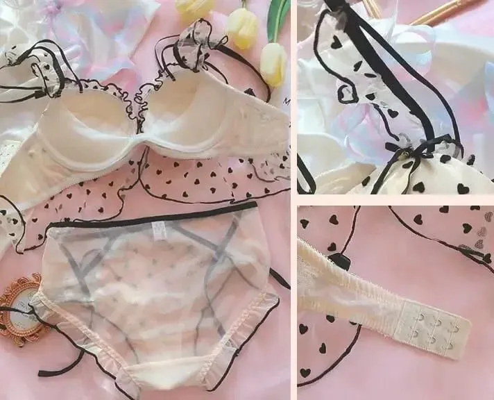 Cute Heart Lingerie Set for Girls Bralette & Panty Set Wire-Free Soft Bra Small Breasts Comfort — image 6