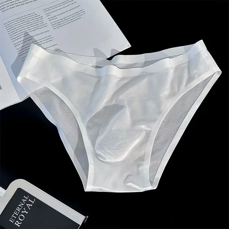Men Is Silk Trosor Ultratunna Seamless Sexiga Trosor Snabbtorkande U Bulge Pouch Andas Underkläder Lyx Glansiga kalsonger — image 8