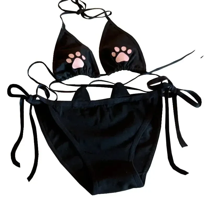 Japan Stil Spitze Up frauen Unterwäsche Set Baumwolle Atmungsaktive Kawaii Katze Klaue Nette Bh Set Cosplay Cartoon Bh Set dessous — image 1