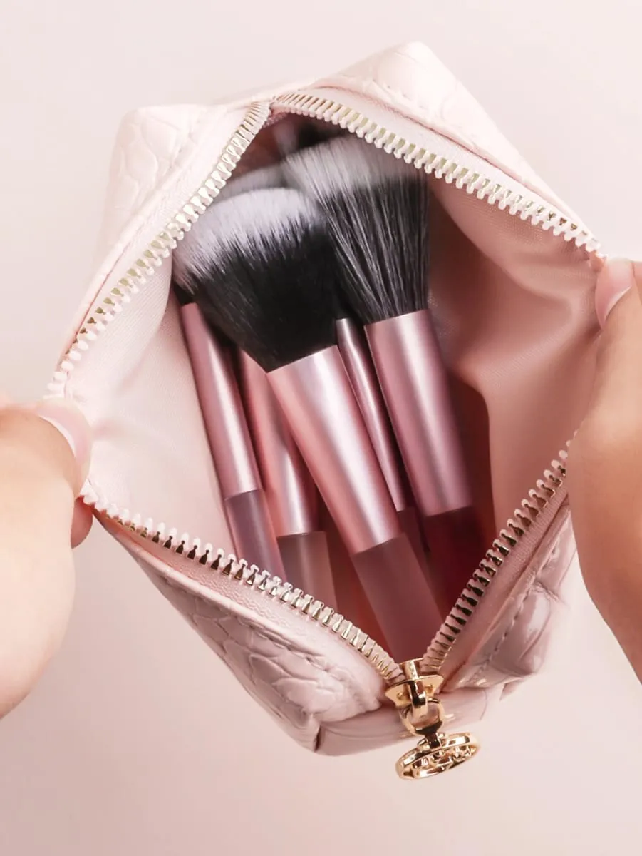 10Pcs Full Face Makeup Brush Kit Crocodile Grain Zipper Bag Powder Contour Shadow Brow Eyelash Cosmetic Brushes — image 2