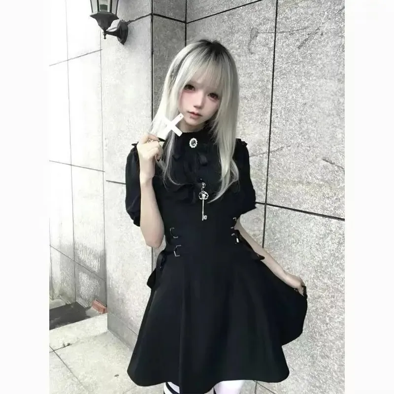Gothic Vintage Spets Y2k Mini Klänning Dam Design Streetwear Svart Lolita Slim Klänning Långärmad Elegant Klänning Spicy Girls — image 8
