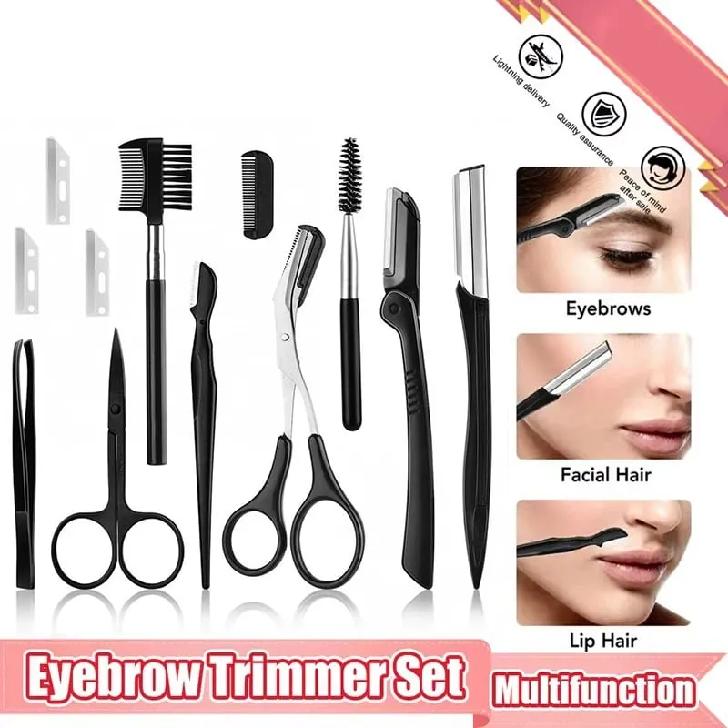 4/11/12 Pcs New Eyebrow Trimmer Set Scissors Tweezers Eyebrow Razor Scraping Eyebrow Comb Razor Eyebrow Clip Makeup Tools Sets — image 1