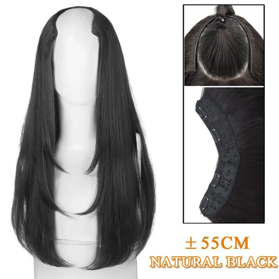 Synthetic Traceless Invisible U-shaped Long Curly Hair With Inner Buckle Extension Wig For Girl Daily Party Christmas Halloween — image 1
