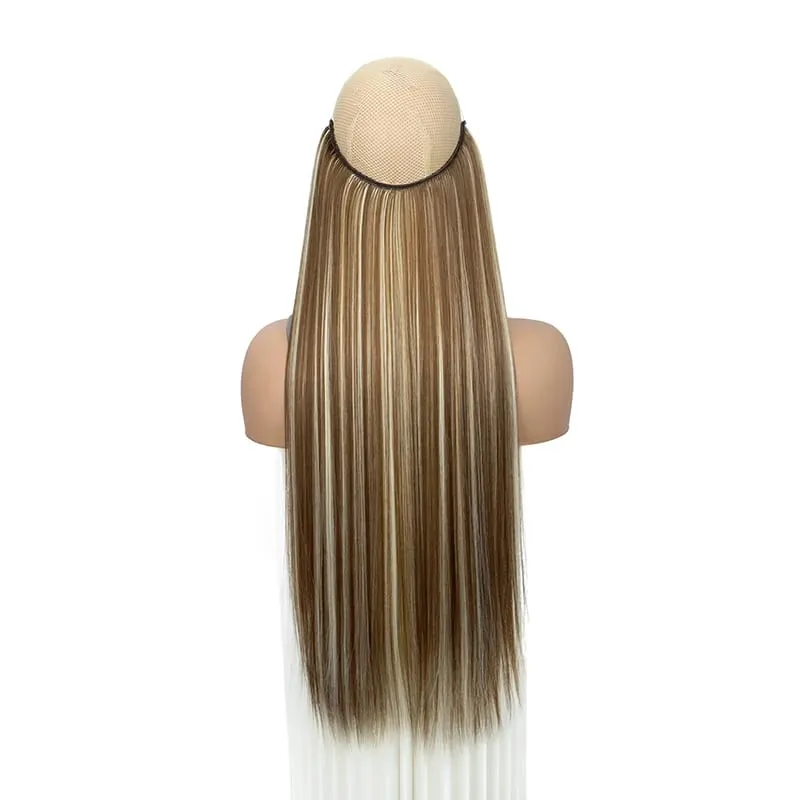 22Inch Synthetic Long Straight Fish Line Hair Extension Invisible Wire Halo Hairpiece Heat Resistant Fiber Hair for Women