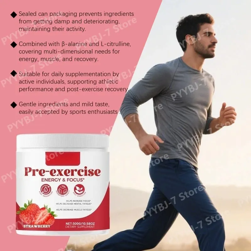 Pre-Workout Powder Energy and Focus Support Support Muscle Recovery Strawberry Flavor Daily Health Care 300g — image 5