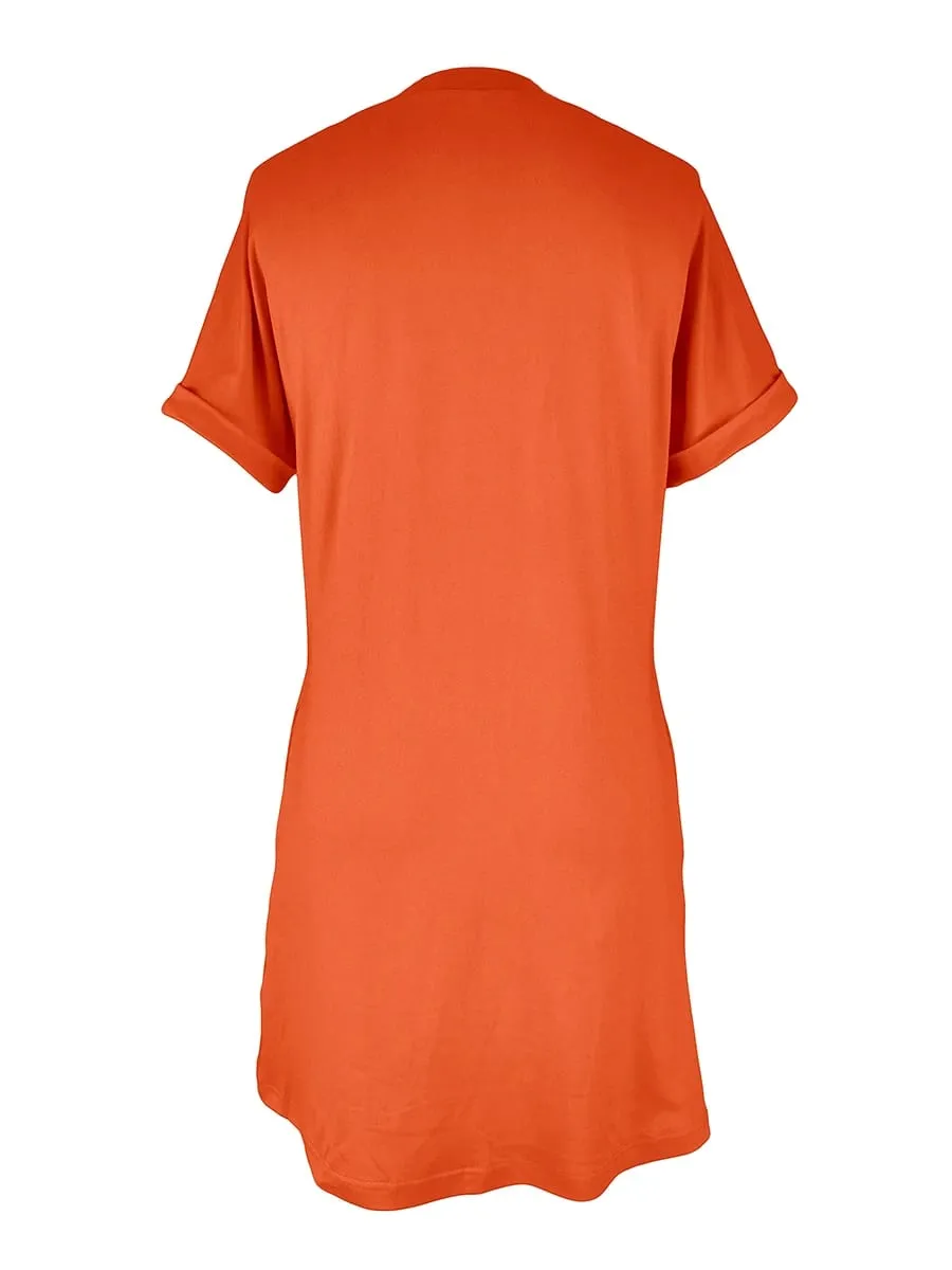 Women Summer Casual Loose Solid Color Mini Dress Short Sleeve O-Neck T-shirt Dresses With Pockets Fashion Elegant Basic Robes