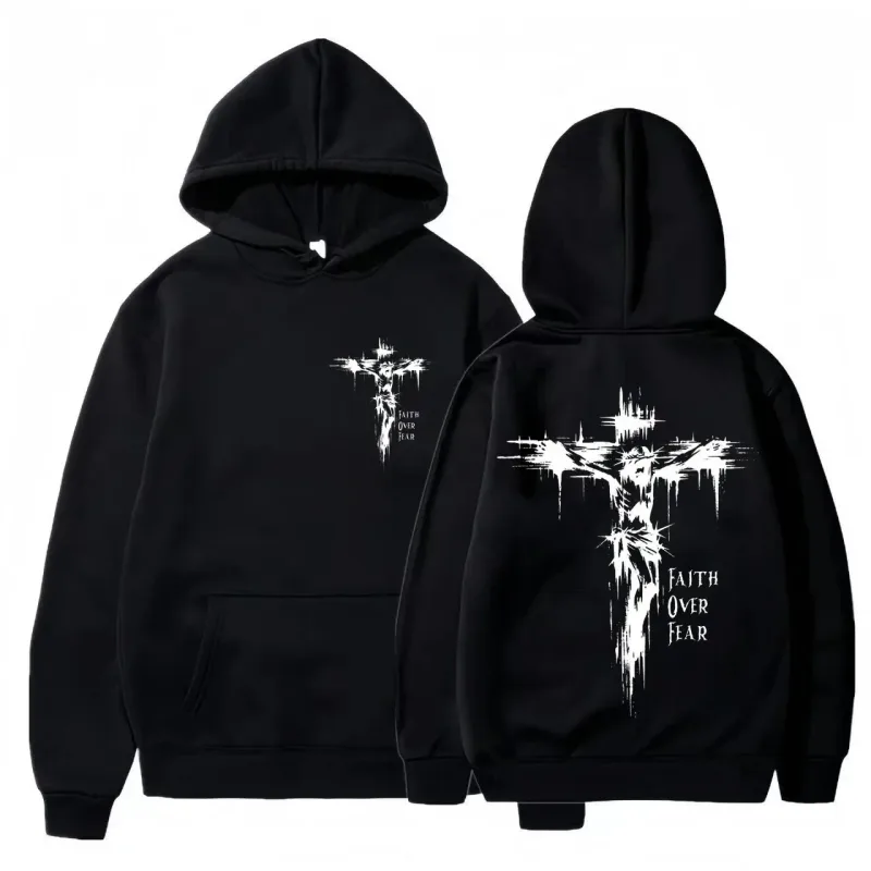 Men's Hoodie with Religious Cross and Motivational Text Prints Pullover Style Autumn Fashion Hooded Hoodie Casual Hoodie Unisex