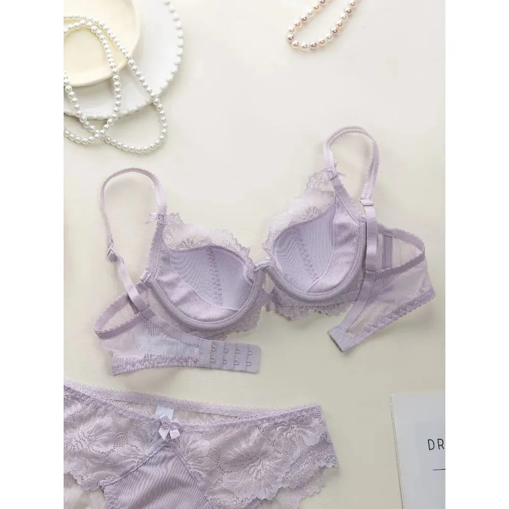 Women Lace Bra Panty Set Summer Thin Push Up Side Support Anti Sag Sexy Pure Desire Lingerie Underwear Suit 32‑38 — image 2